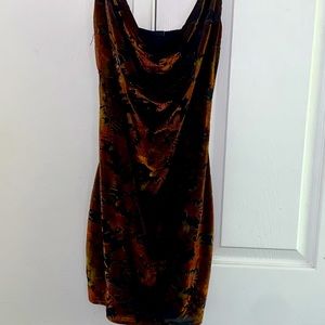 Autumn leaves cowel neckline cocktail dress